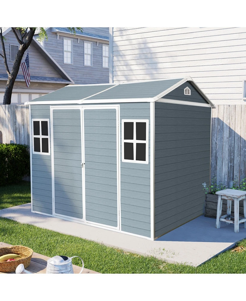 8 x 6 ft Resin Outdoor Storage Shed with Waterproof Floor, Windows, & Lockable Door