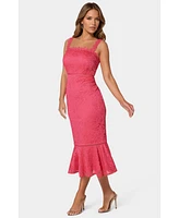 Bebe Women's Lace Flounce Midi Dress