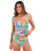 La Blanca Women's Tropi-Flage Twist-Front Tankini Top