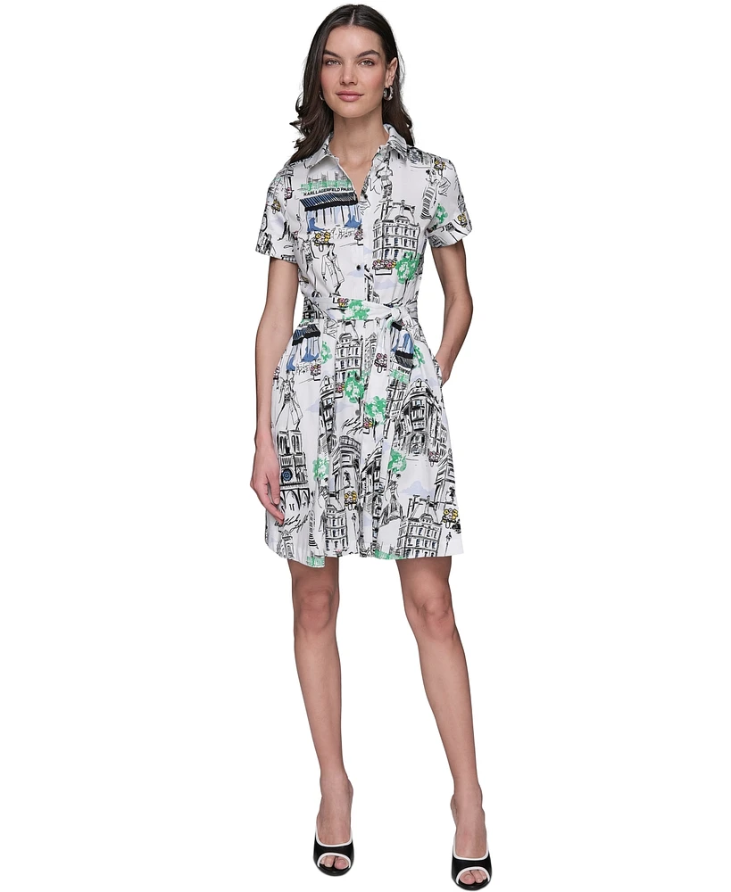 Karl Lagerfeld Paris Women's Scenic-Printed Shirtdress