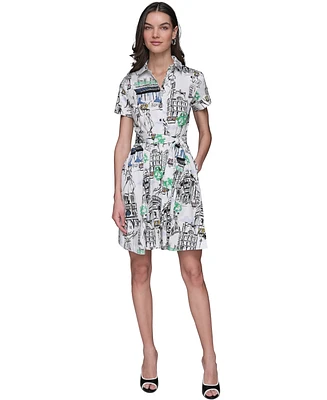 Karl Lagerfeld Paris Women's Scenic-Printed Shirtdress