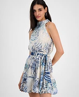 Guess Women's Danile High-Neck Tie-Waist Flare Dress
