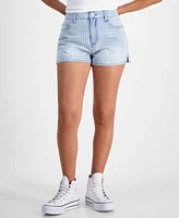 Indigo Rein Juniors' Gingham-Panel Mom Shorts