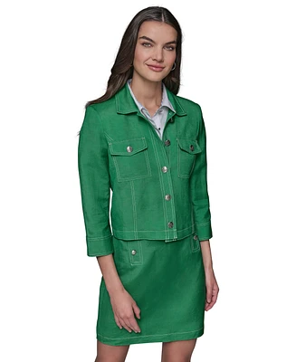Karl Lagerfeld Paris Women's Linen-Blend 3/4-Sleeve Jacket