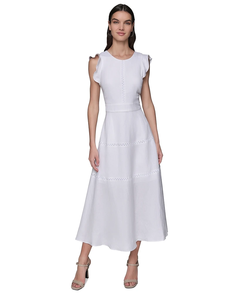 Karl Lagerfeld Paris Women's Lace-Inset Flutter-Sleeve Midi Dress