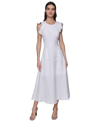 Karl Lagerfeld Paris Women's Lace-Inset Flutter-Sleeve Midi Dress