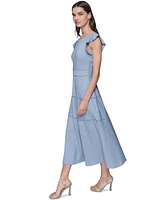 Karl Lagerfeld Paris Women's Lace-Inset Flutter-Sleeve Midi Dress