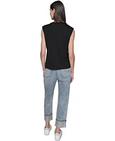 Karl Lagerfeld Paris Women's Embellished Sleeveless Button-Shoulder Tee