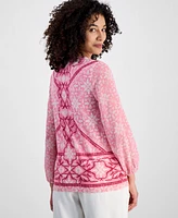 Jm Collection Petite Embellished Knit Chiffon-Sleeve Top, Exclusively at Macy's