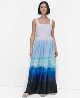 Dkny Women's Sleeveless Printed Satin Maxi Dress