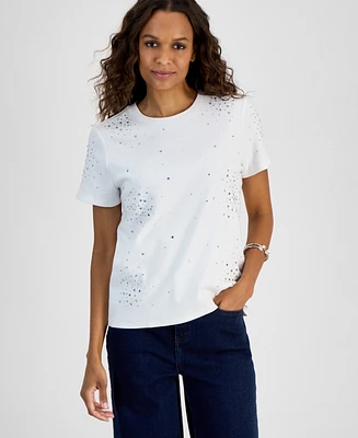 I.n.c. International Concepts Petite Cotton Embellished Top, Exclusively at Macy's