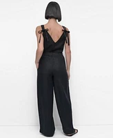 Dkny Womens Linen Tie Strap Tank Top Wide Leg Pull On Pants