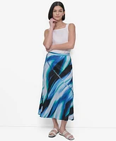 Dkny Women's Printed Fringe-Seam Midi Skirt