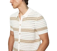 Guess Men's Joshua Relaxed Fit Short Sleeve Button-Front Striped Sweater