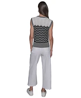 Karl Lagerfeld Paris Women's Geometric Pointelle Sleeveless Sweater
