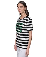 Karl Lagerfeld Paris Women's Striped Bonjour Tee