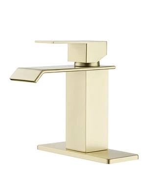Single-Handle Waterfall Bathroom Faucet, Lead-Free 304 Stainless Steel Sink Faucet with Cold/Hot Water Function, Easy to Install and Clean