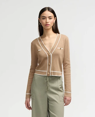 Nvlt Women's Long Sleeve Contrast Trim Cardigan