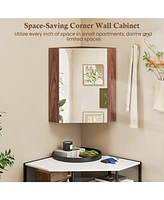 Corner Medicine Cabinet with Mirror Open Door and Adjustable Shelf