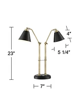 Sentry Mid Century Modern Desk Lamp 23" High with Usb Charging Port Black Brass Gold Metal Led Adjustable Cone Shade for Living Room Bedroom House Bed