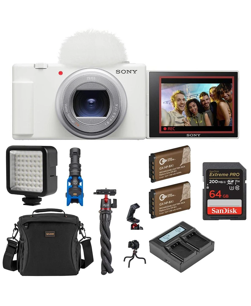 Sony Sony Zv-1 Ii Vlog Camera for Content Creators and Vloggers, Bundle 2x Extra Battery, Dual Charger, 64GB Sd Card, Camera Bag, Octopus Tripod, Shot