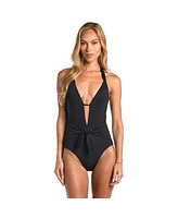 Sunshine 79 Women's One Piece Swimsuit Solids V Plunge Halter