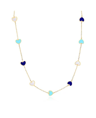 The Lovery Mixed Blue Heart Station Necklace 14K Gold