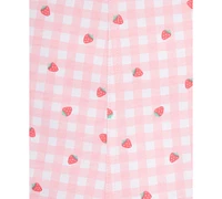 Little Me Baby Girls 2-Pc. T-Shirt & Strawberry Check Shortall Set