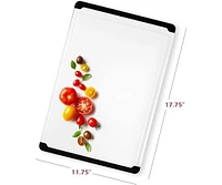 Large Cutting Board - Plastic Boards for Kitchen, 18 x 12 Inch with Rubber Edges, Juice Grooves, Non-Slip, Dishwasher Safe