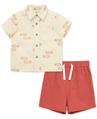 Little Me Baby Boys 2-Pc. Fish Seersucker Button-Down Shirt & Shorts Set
