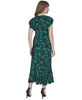 Tommy Hilfiger Women's Printed Ruffle-Sleeve Midi Dress