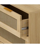 31.50"3-Drawers Rattan Storage Cabinet Rattan Drawer (Set of 2),for Bedroom,Living Room,Dining Room,Hallways,Oak