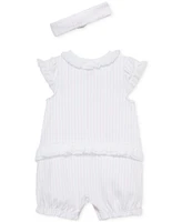 Little Me Baby Girls 2-Pc. Embroidered Floral Stripe Romper & Headband Set