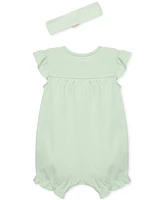 Little Me Baby Girls 2-Pc. Embroidered Rosebud Romper & Headband Set