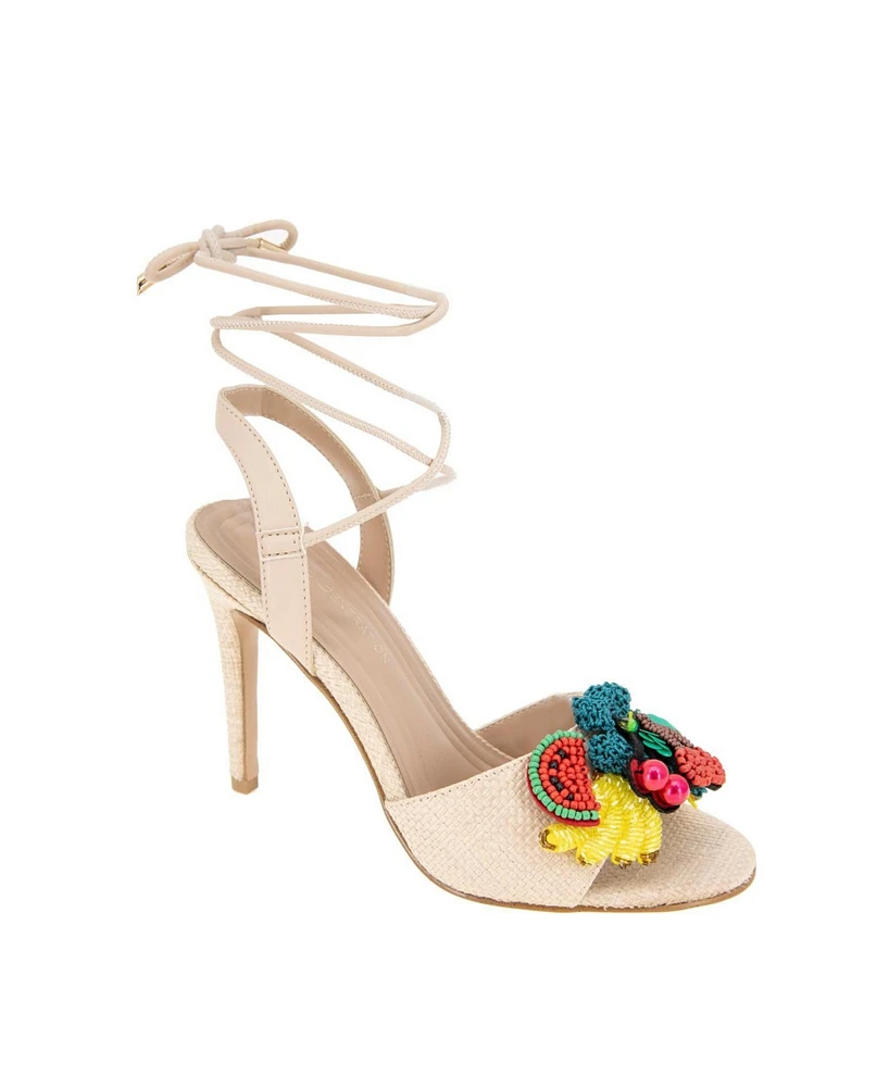 BCBGeneration Women's Journe Fruit Embellishment Wrap Dress Sandals