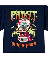 Pabst Blue Ribbon Men's Beer Can Monster Crew Neck Short Sleeve Navy T-shirt-3XL