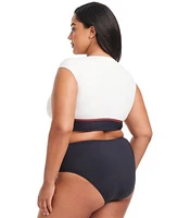Bleu By Rod Beattie Plus Size Cap Sleeve Cropped Swim Top Side Button Bottoms