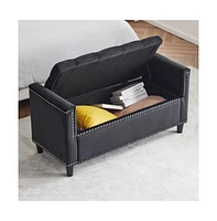 44.5'' Velvet Storage Bench, Tufted Upholstered Bedroom Ottoman for Entryway & Living Room-The Pop Home
