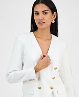 I.n.c. International Concepts Women's Linen-Blend Collarless Blazer, Exclusively at Macy's