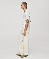 Mango Men's Fine-Knit Ribbed Cotton Polo Shirt
