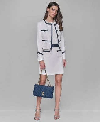 Karl Lagerfeld Paris Womens Tweed Jacket Short Sleeve Knit Top Tweed A Line Skirt