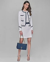 Karl Lagerfeld Paris Womens Tweed Jacket Short Sleeve Knit Top Tweed A Line Skirt