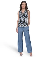 Karl Lagerfeld Paris Women's Mixed-Print Strappy-Neck Top