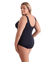 ShapeSolver by Mimi Flamingo Women's Secret Jungle Shirred Front Princess Seam Girl Leg One Piece Swimsuit