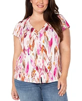 Liverpool Plus Flutter-Sleeve Button-Front Top