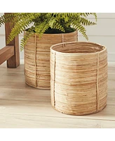 Cane Rattan Round Tree Baskets, Set Of 2