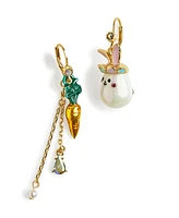 Betsey Johnson Cultivated Pearl Critters Bunny Carrot Mismatch Earrings