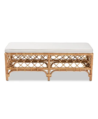 bali & pari 48" Upholstered and Natural Rattan Orchard Modern Bohemian Accent Bench