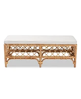 bali & pari 48" Upholstered and Natural Rattan Orchard Modern Bohemian Accent Bench