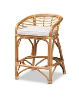 bali & pari 21.5" Upholstered and Rattan Maverick Modern Bohemian Counter Stool